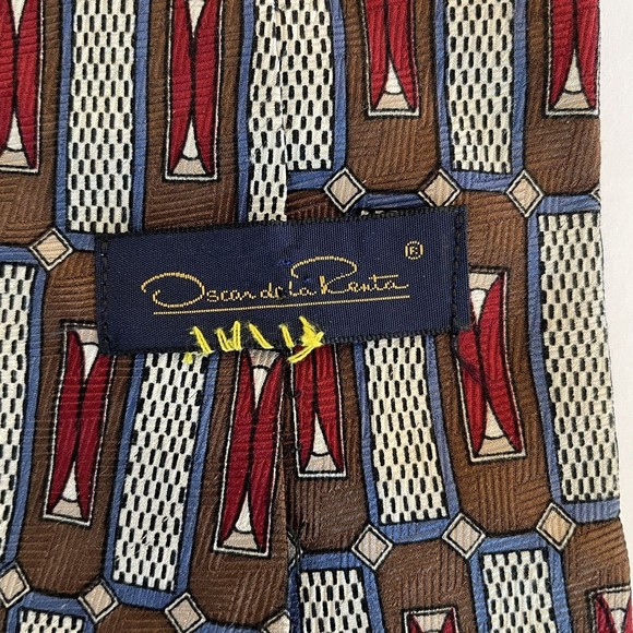 Oscar de la Renta Silk Tie Necktie Red Brown Gold 100% Silk Made USA VTG - Picture 4 of 5